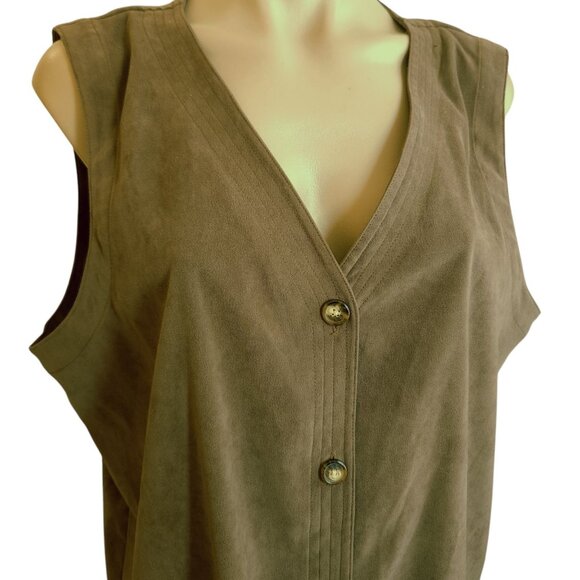 Orvis Button-Up Long Vest Womens Size L Brown Pockets Outdoors Waist Coat V Neck - Picture 5 of 7